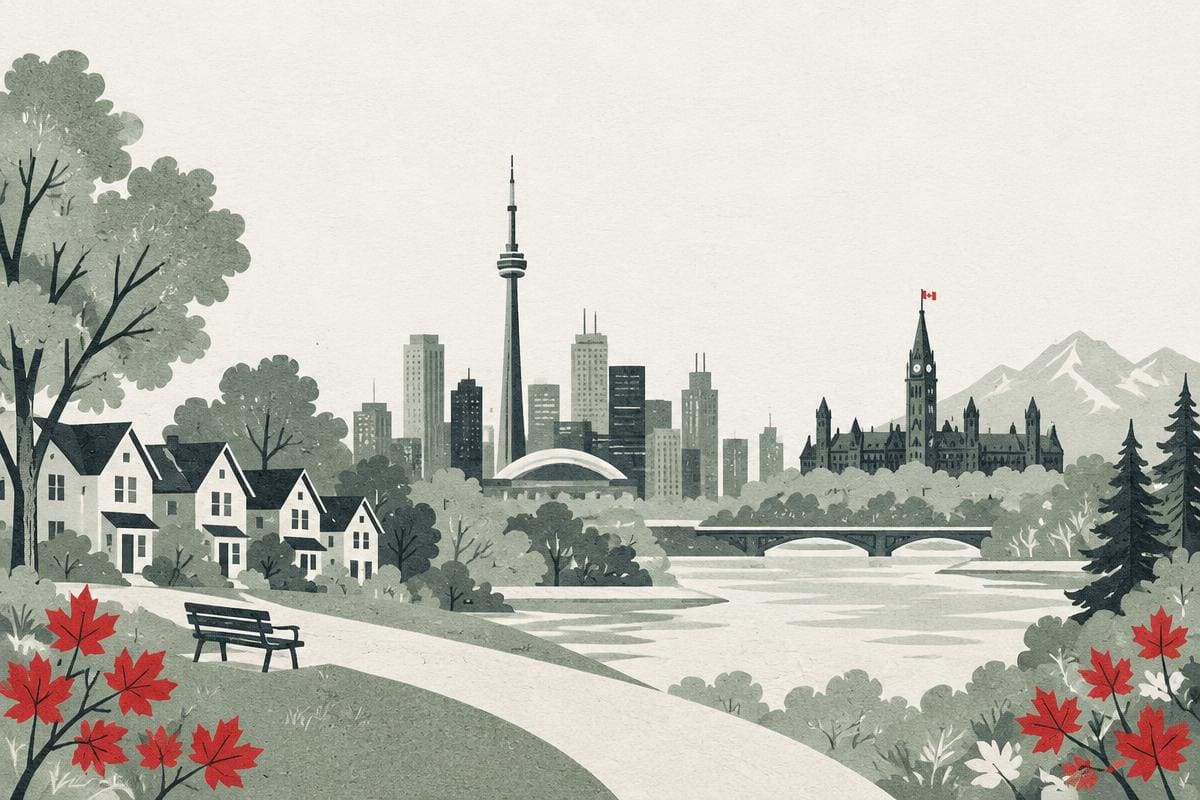 Stylized illustration of a Canadian cityscape